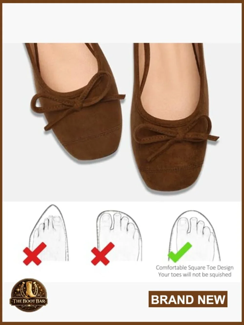 Ballet Flats with Bow Cap Toe Slip On Square Toe Faux Suede Comfort